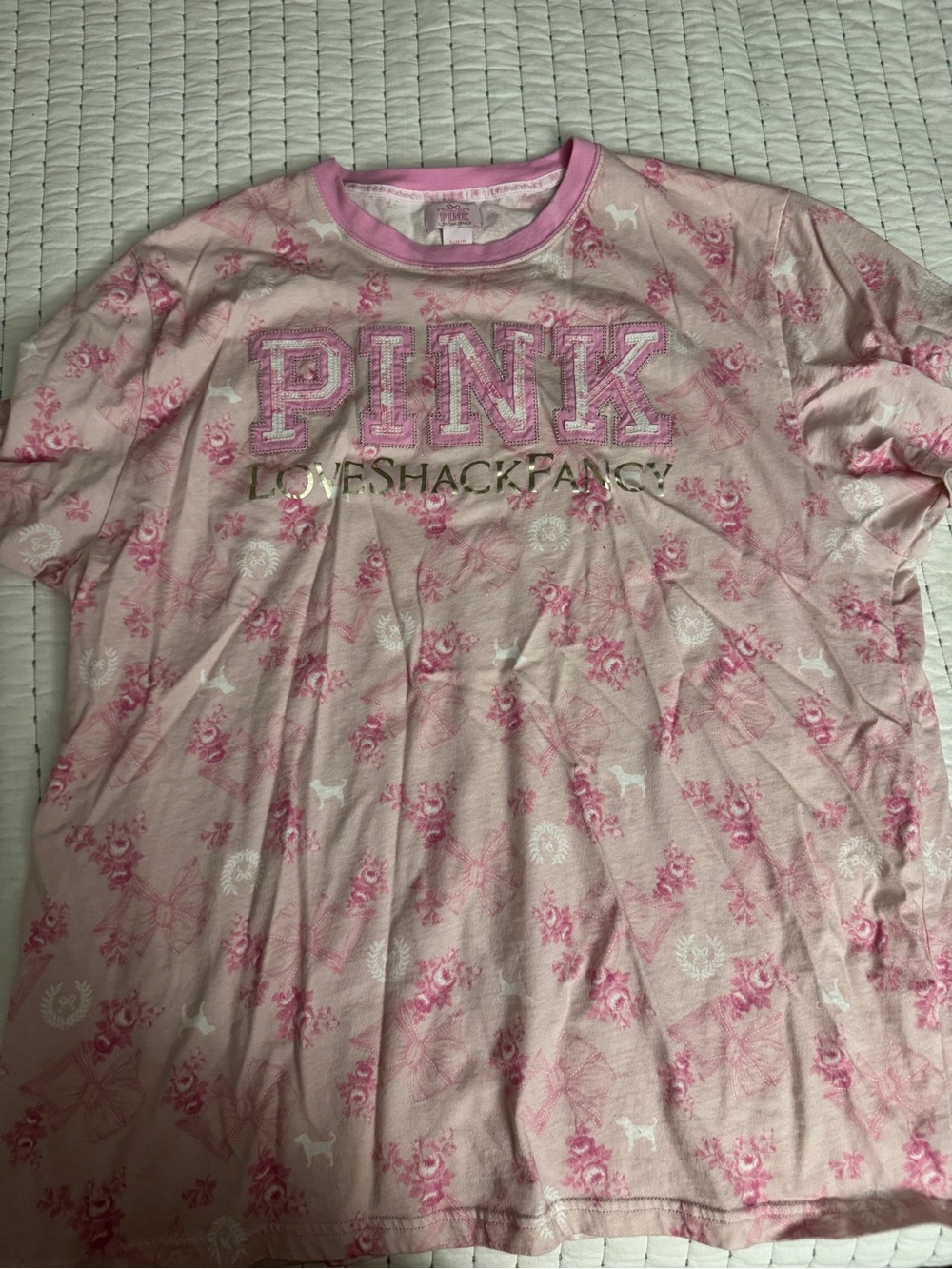 PINK LOVE SHACK FANCY Light Pink Floral Logo Tee